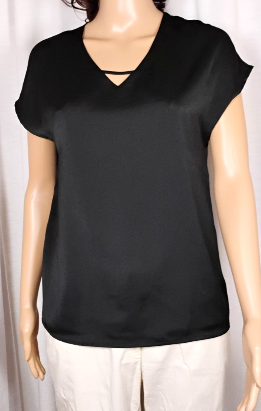 RRenuar Black Short Sleeve Flowy Blouse XS Lined Lightweight Minimalist Capsule